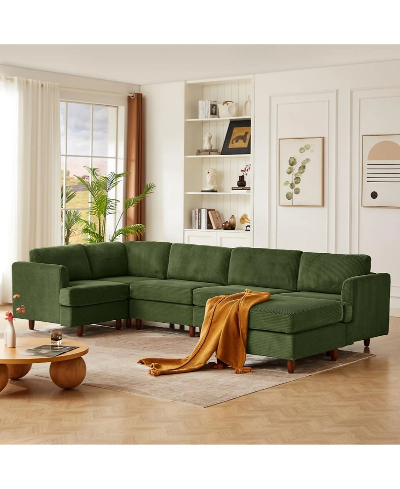 Streamdale Furniture Corduroy 6-Seater Modular Sectional Sofa (Green)