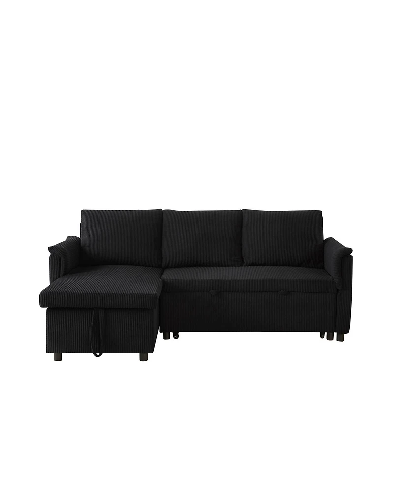 Streamdale Furniture Corduroy Sleeper Sectional Sofa with Storage Chaise