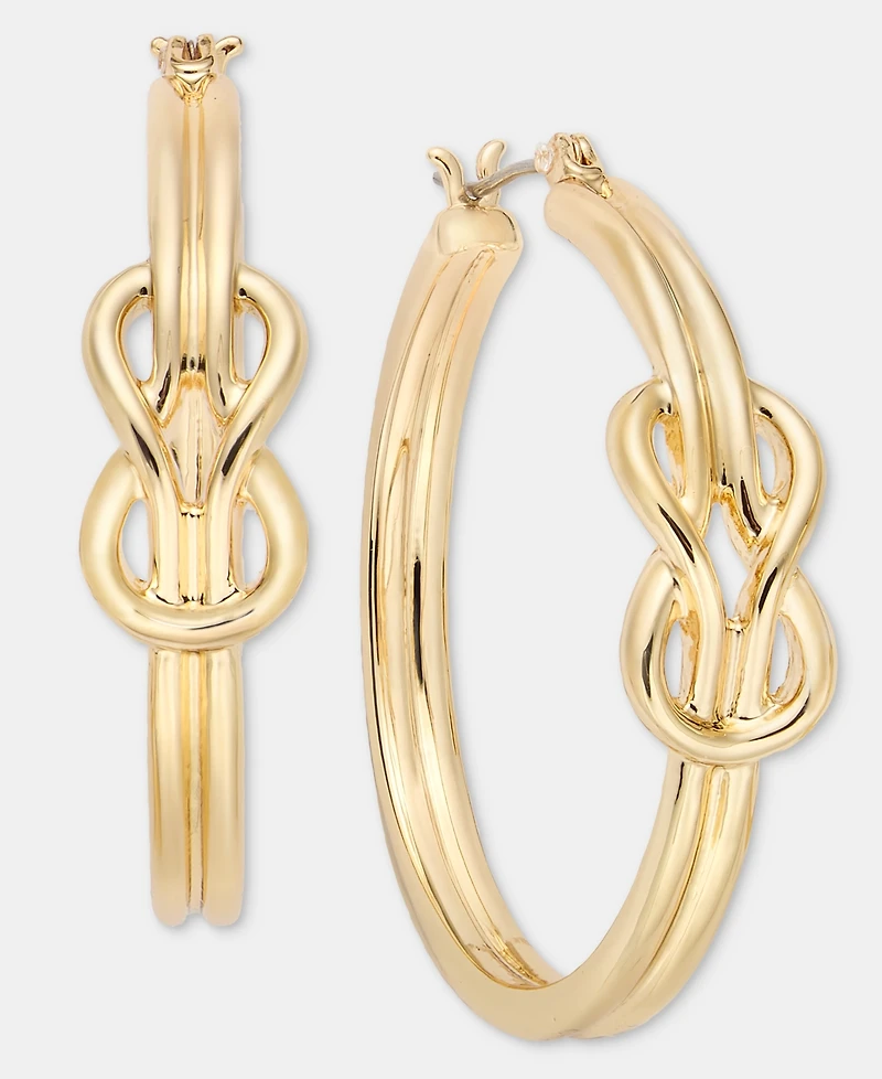 On 34th Gold-Tone Knotted Hoop Medium Hoop Earrings, 1.47", Macy's Exclusive