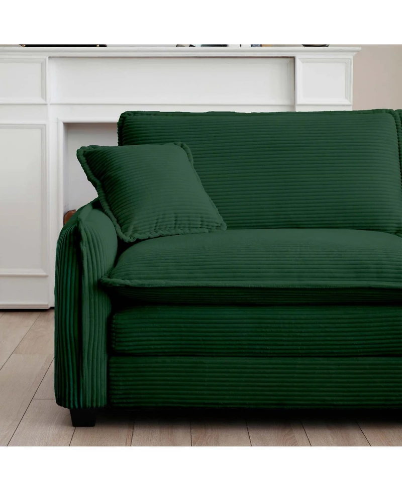 Streamdale Furniture Green Corduroy Two-Seater Sofa with Ottoman