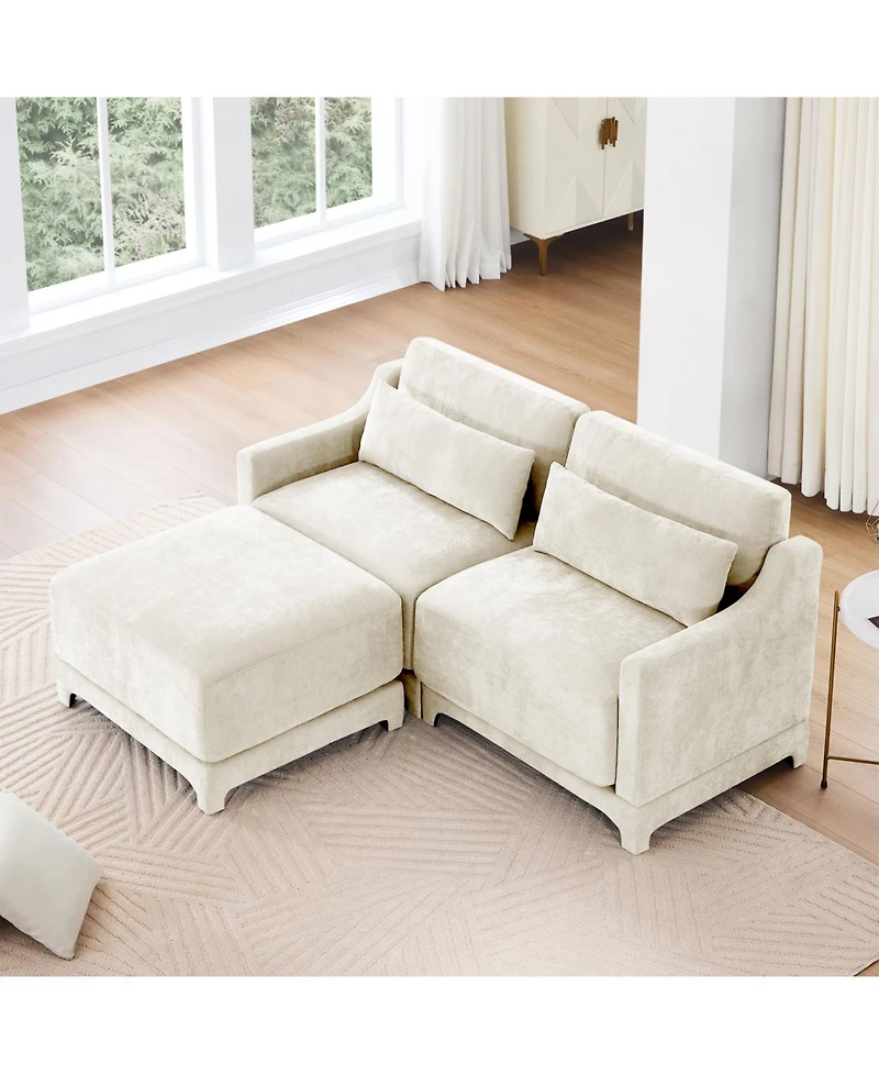 Streamdale Furniture Chenille 2-Seater Sofa with Ottoman & Pillows - Beige
