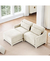 Streamdale Furniture Chenille 2-Seater Sofa with Ottoman & Pillows - Beige