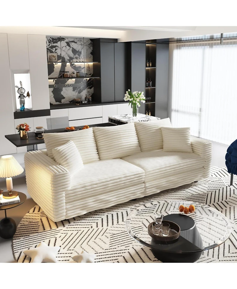 Streamdale Furniture Plush Corduroy 3-Seat Sofa with Ottoman