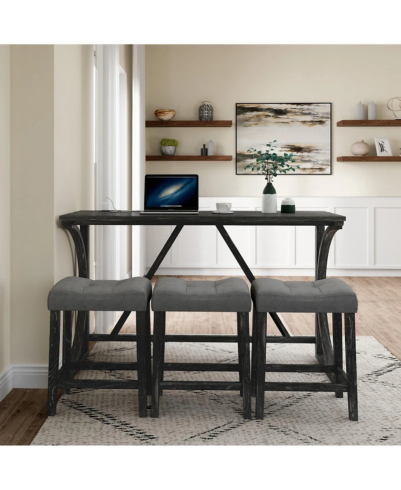 Streamdale Furniture Industrial Bar Table Set with Power Outlet