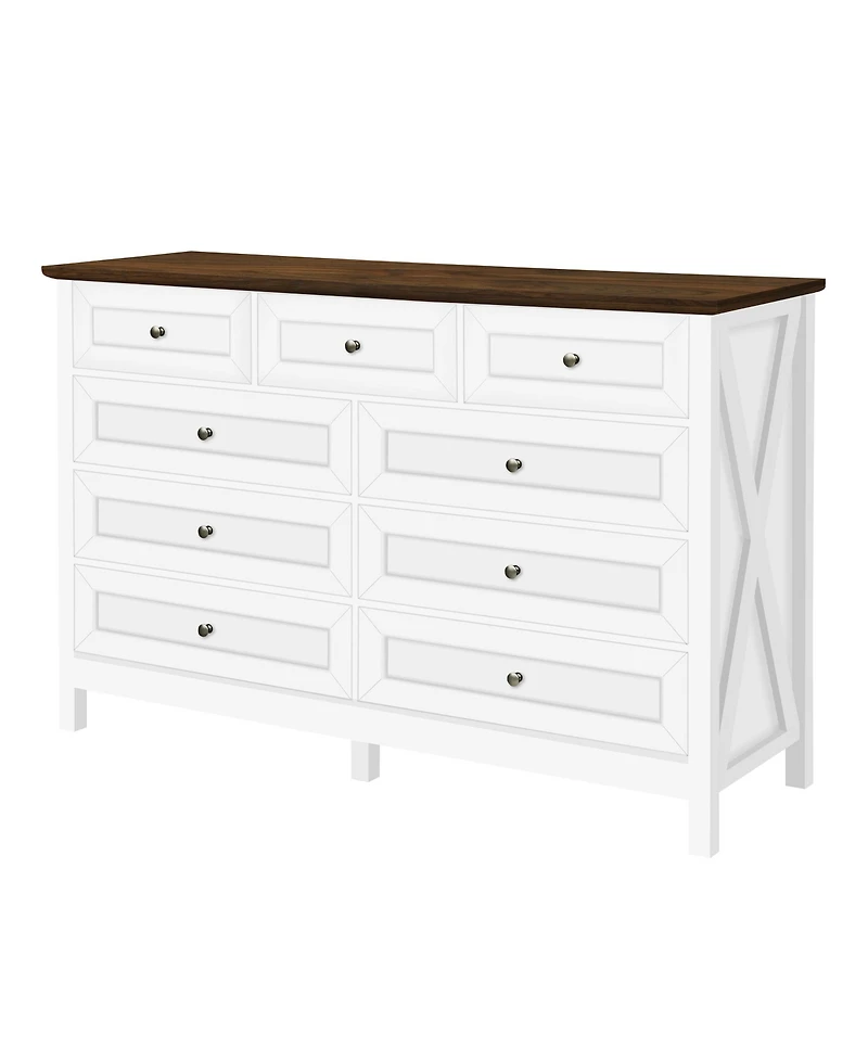 Streamdale Furniture Rustic White 9-Drawer Dresser