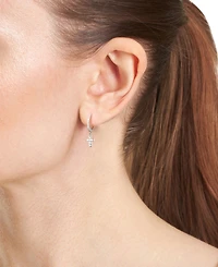 Macy's Cubic Zirconia Religious Cross Charm Dangle Huggie Hoop Earrings