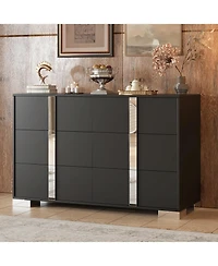 Streamdale Furniture Modern Black Dresser with Mirrored Storage & 6 Drawers