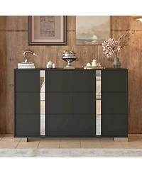 Streamdale Furniture Modern Black Dresser with Mirrored Storage & 6 Drawers