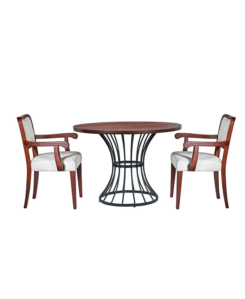 Streamdale Furniture 42" Round Oak Dining Set- Table & 2 Walnut Armchairs