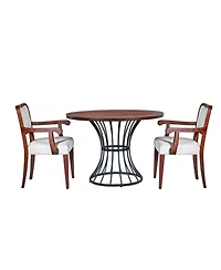 Streamdale Furniture 42" Round Oak Dining Set- Table & 2 Walnut Armchairs