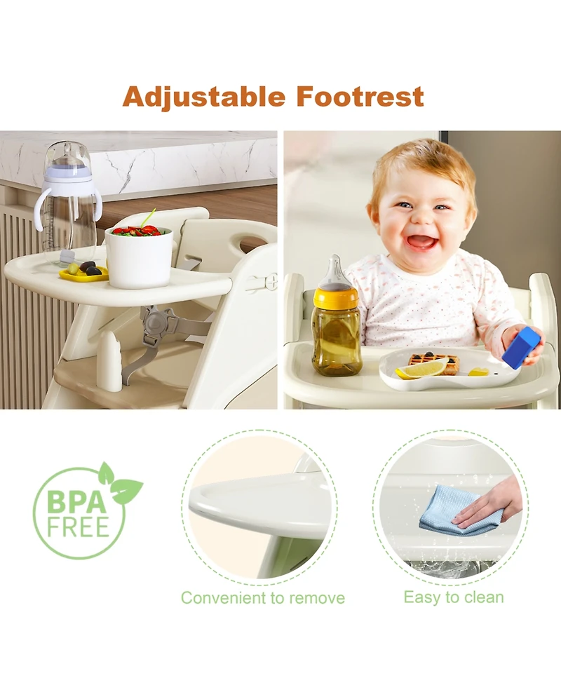 Streamdale Furniture Adjustable Height High Chair with 5-Point Harness & Tray