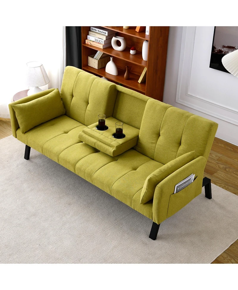 Streamdale Furniture Streamdale 70" Cotton Linen Sofa Bed- Foldable, Cup Holder