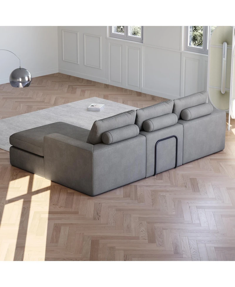 Streamdale Furniture 99" Corduroy Sectional Sofa with Chaise & 3 Pillows