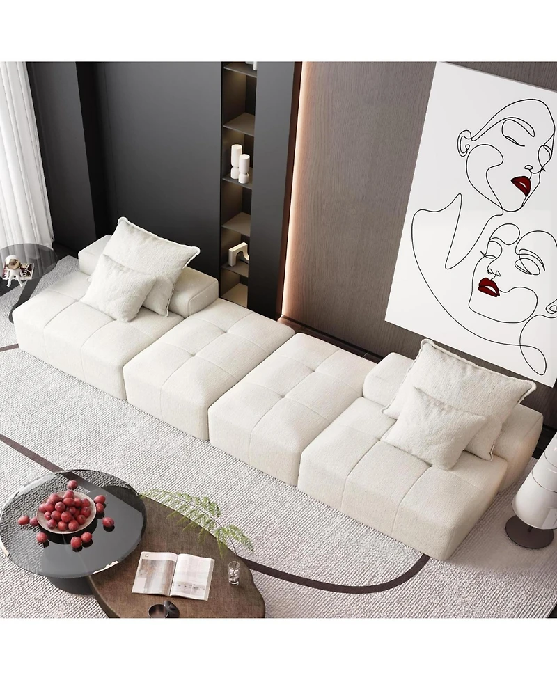 Streamdale Furniture Modern Chenille Sectional Sofa with Ottomans & Pillows - Beige