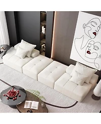 Streamdale Furniture Modern Chenille Sectional Sofa with Ottomans & Pillows - Beige