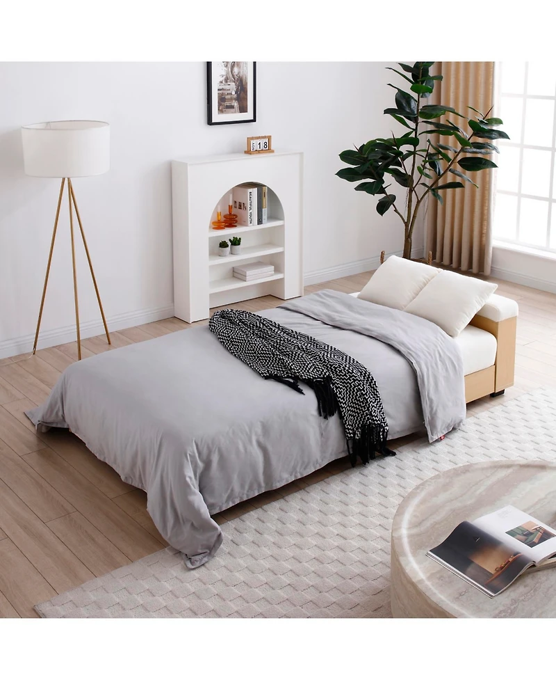 Streamdale Furniture Convertible Sleeper Sofa Bed with Storage Ottoman & Drop Down Table - Beige