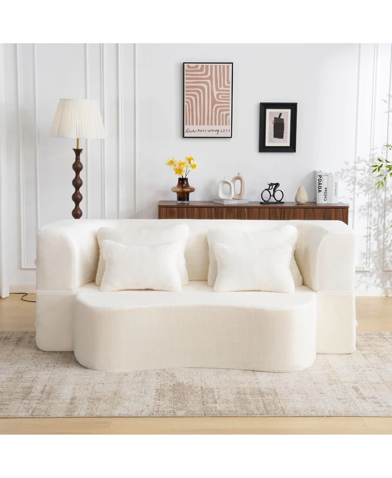 Streamdale Furniture Queen White Floor Sofa Bed with Pillows
