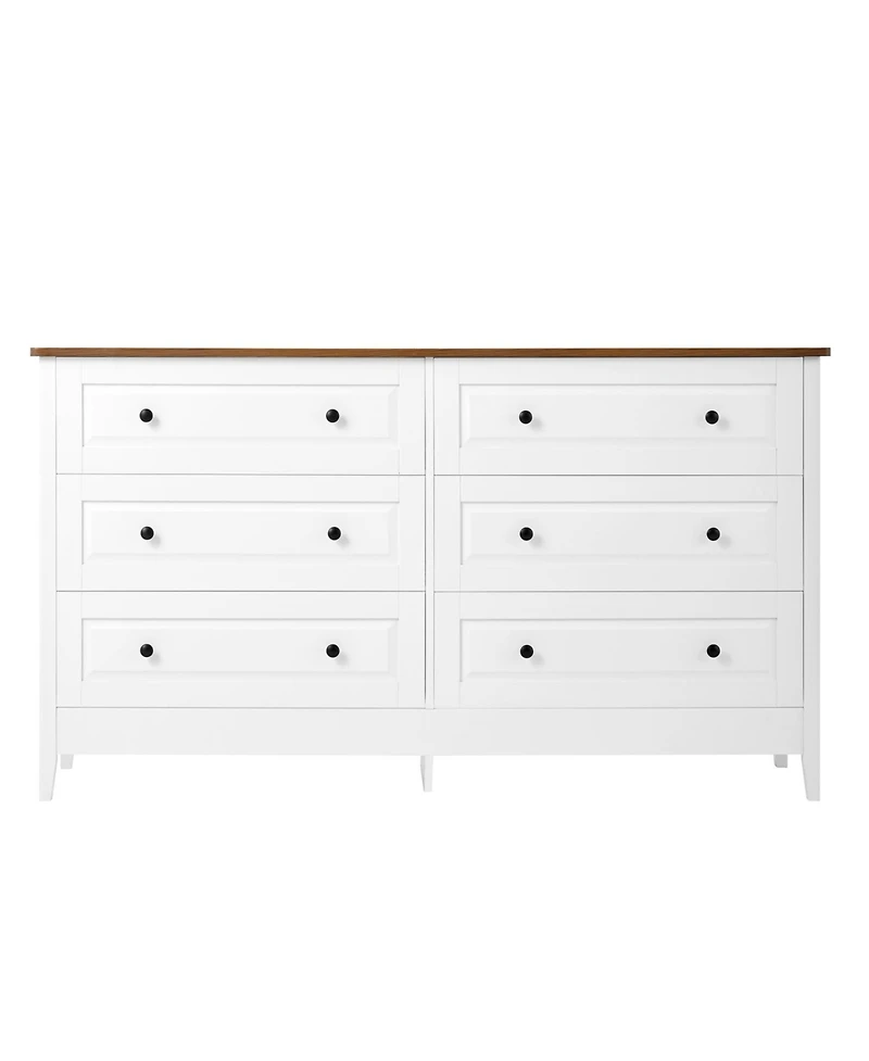 Streamdale Furniture White 6-Drawer Dresser with Wide Drawer & Metal Handles