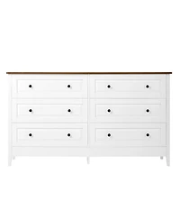 Streamdale Furniture White 6-Drawer Dresser with Wide Drawer & Metal Handles