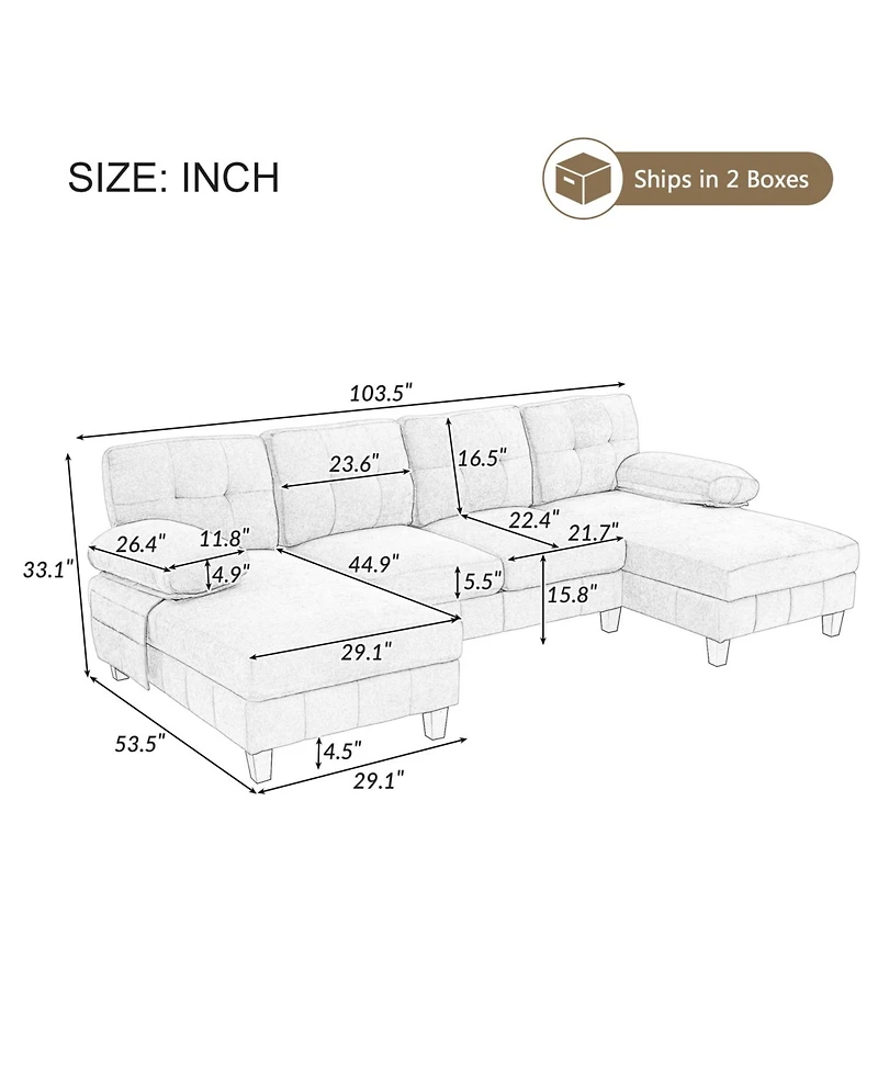 Streamdale Furniture U-Shaped Chenille Sectional Sofa with Dual Chaise & Storage