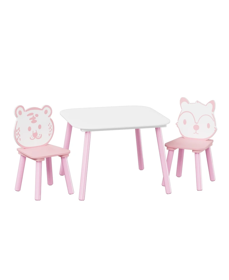 Streamdale Kids 3-Piece Table & Chair Set - Animal Backrest (Pink/White)