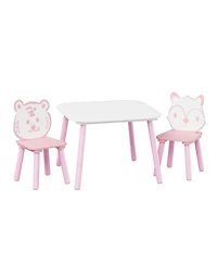 Streamdale Kids 3-Piece Table & Chair Set - Animal Backrest (Pink/White)