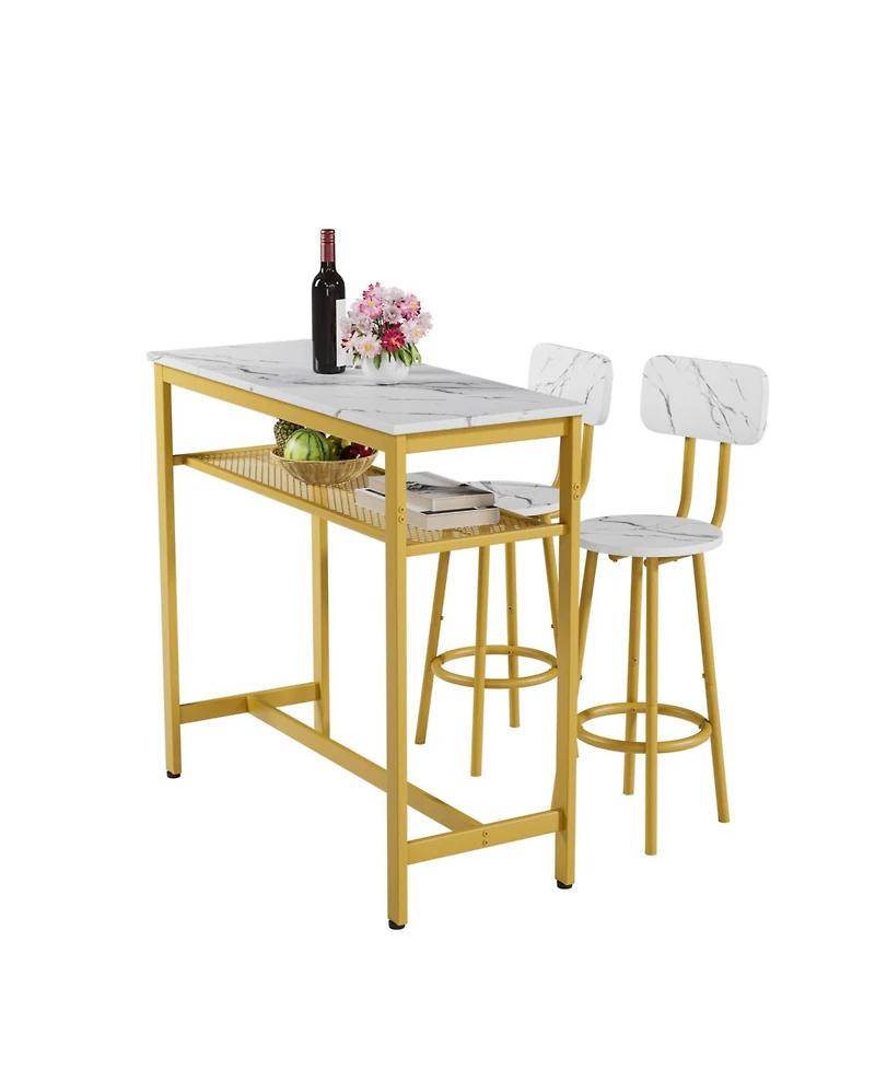 Streamdale Furniture 3-Piece Counter Height Dining Table Set, Faux Marble Top