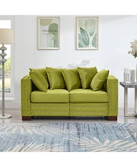 Streamdale Furniture Green Velvet Loveseat Sofa Silver Nails Modern Design