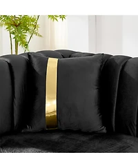Streamdale Furniture Velvet 3 Seater Sofa, Gold Trim, Tufted Couch with Pillows