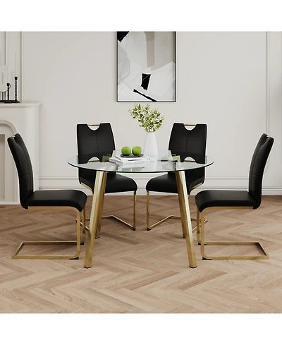 Streamdale Furniture Glass Circle Table Pu Dining Chair Set (5)