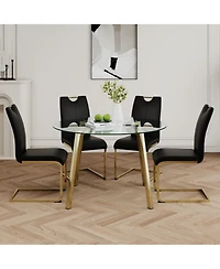 Streamdale Furniture Glass Circle Table Pu Dining Chair Set (5)