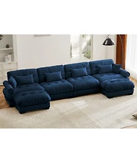 Streamdale Furniture U Shaped Sectional Cloud Couch, Movable Ottomans, Velvet, Blue