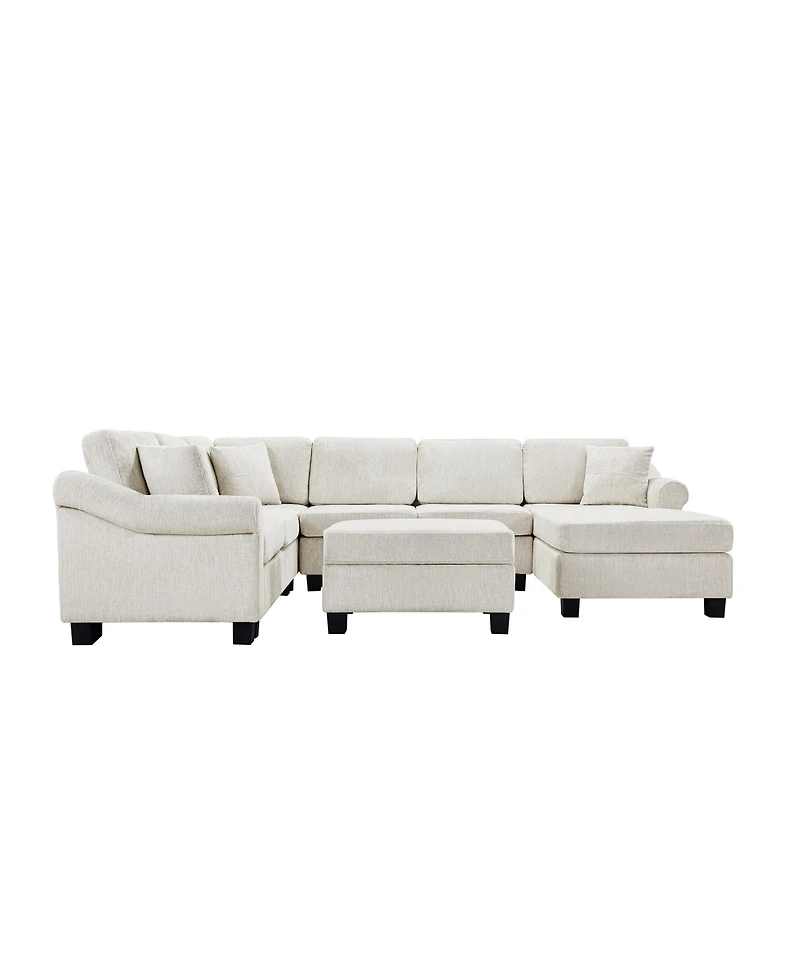 Streamdale Furniture 111.8" U-Shaped Chenille Sectional Sofa with Ottoman