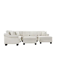 Streamdale Furniture 111.8" U-Shaped Chenille Sectional Sofa with Ottoman