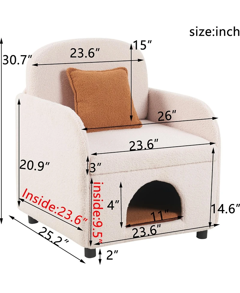 Streamdale Furniture Cream White 2-in-1 Pet-Friendly Sherpa Armchair with Lumbar Pillow