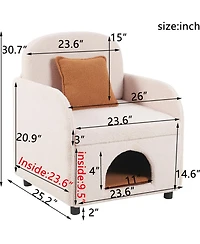 Streamdale Furniture Cream White 2-in-1 Pet-Friendly Sherpa Armchair with Lumbar Pillow