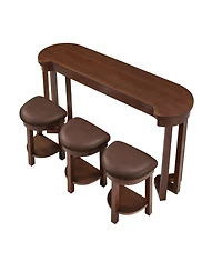Streamdale Furniture 4-Piece Bar Table Set- Pu Stools, Solid Wood, Cherry