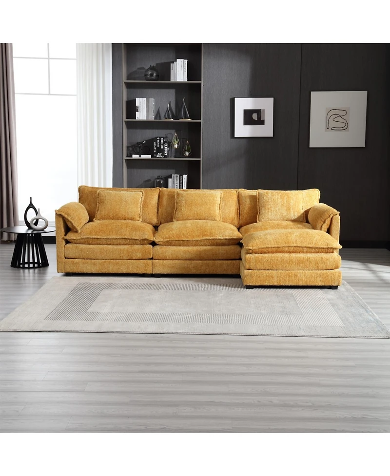 Streamdale Furniture Oversized Chenille Sectional Sofa with Ottoman & Memory Foam