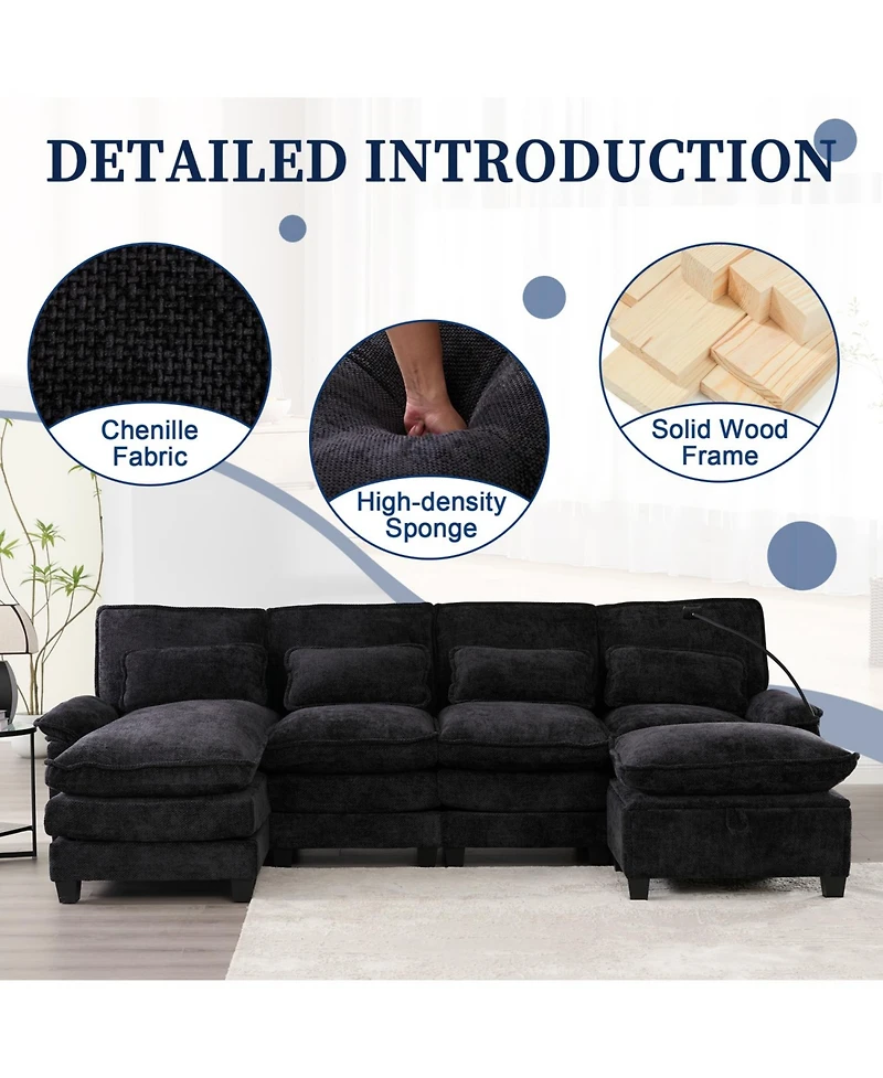 Streamdale Furniture 106" U-Shape Sectional Sofa Cloud Couch, Chenille