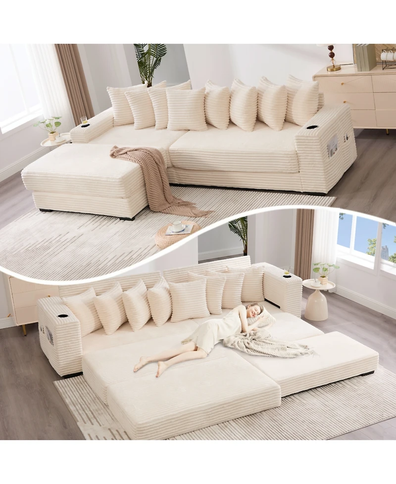 Streamdale Furniture Corduroy L-Shaped Sectional Sofa with