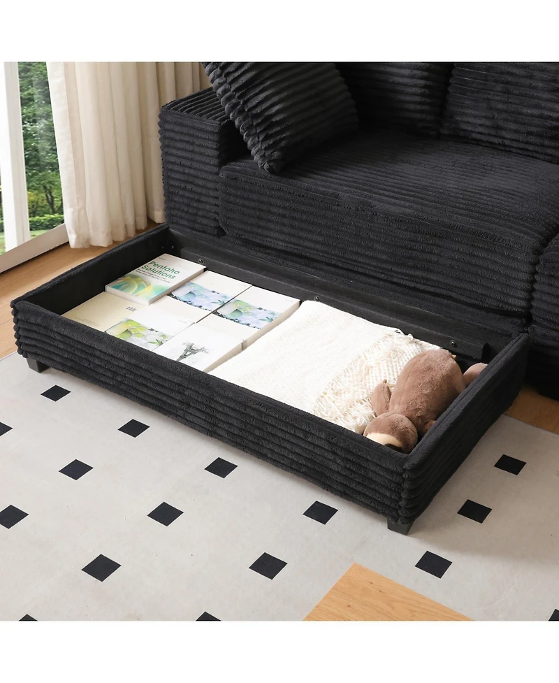 Streamdale Furniture Corduroy Sectional Sofa w/ Ottoman & Pillows