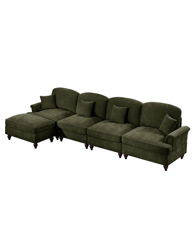 Streamdale Furniture Green Chenille Sectional Sofa with Ottoman