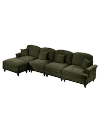 Streamdale Furniture Green Chenille Sectional Sofa with Ottoman