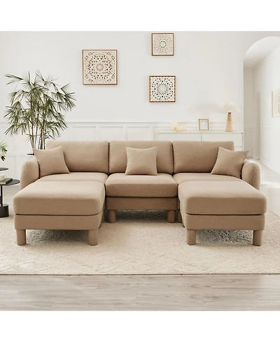 Streamdale Furniture Boucle U-Shape Sectional Sofa with Ottomans & Shell Armrests