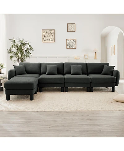 Streamdale Furniture Boucle 4-Seater Sectional Sofa with Ottoman, Shell Armrests