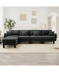Streamdale Furniture Boucle 4-Seater Sectional Sofa with Ottoman, Shell Armrests