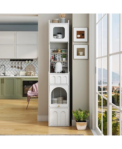 Streamdale White Sideboard Storage Cabinet & Multi-Functional with Glass Doors