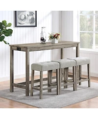 Streamdale Furniture Bar Table & Chairs Set w/ Power Outlet - 4 Piece Dining Set