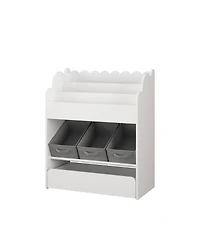 Streamdale Furniture Kids Bookshelf with Storage Bins & Drawer - White Wooden Book Organizer