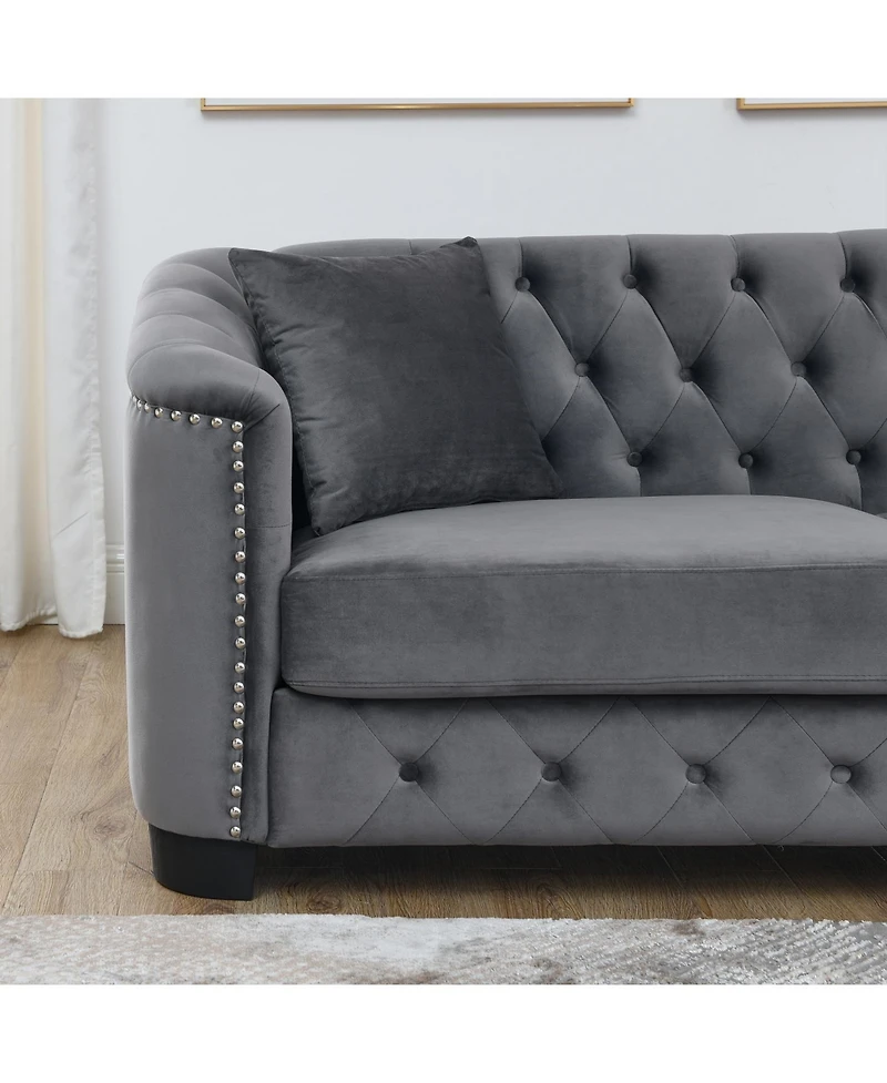 Streamdale Furniture 77" Modern Chesterfield Velvet Sofa, Tufted 3-Seater, Nailhead Arms (Grey